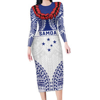 Personalised Toa Samoa Rugby Spirit Family Matching Long Sleeve Bodycon Dress and Hawaiian Shirt White Samoan Tribal Pattern LT9 Mom's Dress White - Polynesian Pride