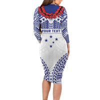 Personalised Toa Samoa Rugby Spirit Family Matching Long Sleeve Bodycon Dress and Hawaiian Shirt White Samoan Tribal Pattern LT9 - Polynesian Pride