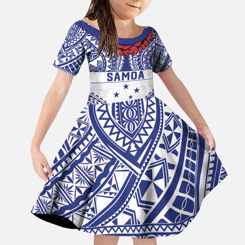 Personalised Toa Samoa Rugby Spirit Family Matching Mermaid Dress and Hawaiian Shirt White Samoan Tribal Pattern LT9 Daughter's Dress White - Polynesian Pride