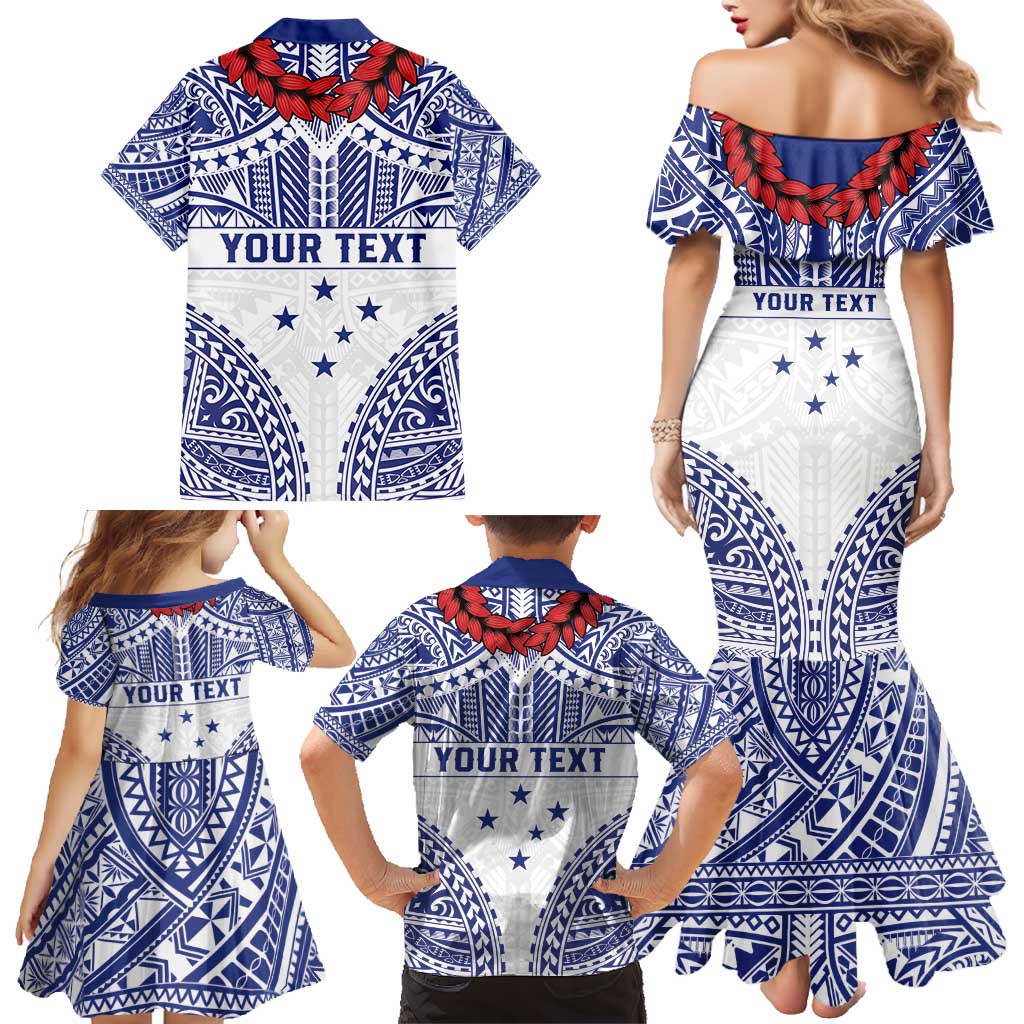 Personalised Toa Samoa Rugby Spirit Family Matching Mermaid Dress and Hawaiian Shirt White Samoan Tribal Pattern LT9 - Polynesian Pride