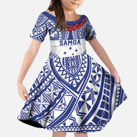 Personalised Toa Samoa Rugby Spirit Family Matching Off The Shoulder Long Sleeve Dress and Hawaiian Shirt White Samoan Tribal Pattern LT9 Daughter's Dress White - Polynesian Pride