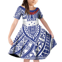 Personalised Toa Samoa Rugby Spirit Family Matching Off Shoulder Short Dress and Hawaiian Shirt White Samoan Tribal Pattern LT9 Daughter's Dress White - Polynesian Pride