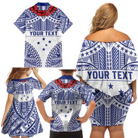 Personalised Toa Samoa Rugby Spirit Family Matching Off Shoulder Short Dress and Hawaiian Shirt White Samoan Tribal Pattern LT9 - Polynesian Pride