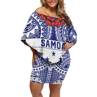 Personalised Toa Samoa Rugby Spirit Family Matching Off Shoulder Short Dress and Hawaiian Shirt White Samoan Tribal Pattern LT9 Mom's Dress White - Polynesian Pride