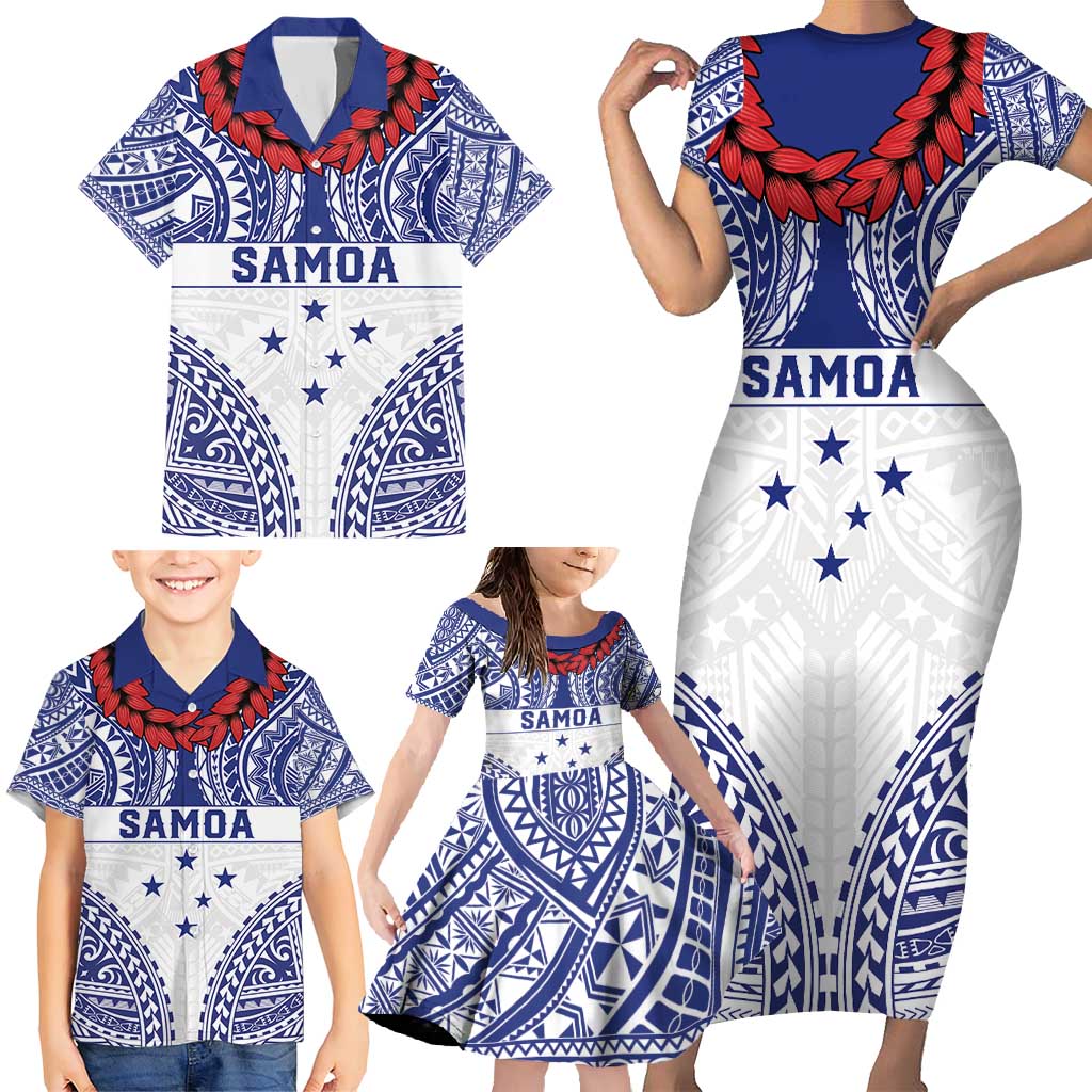 Personalised Toa Samoa Rugby Spirit Family Matching Short Sleeve Bodycon Dress and Hawaiian Shirt White Samoan Tribal Pattern LT9 - Polynesian Pride