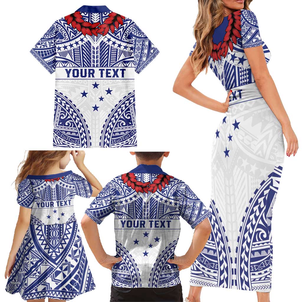 Personalised Toa Samoa Rugby Spirit Family Matching Short Sleeve Bodycon Dress and Hawaiian Shirt White Samoan Tribal Pattern LT9 - Polynesian Pride