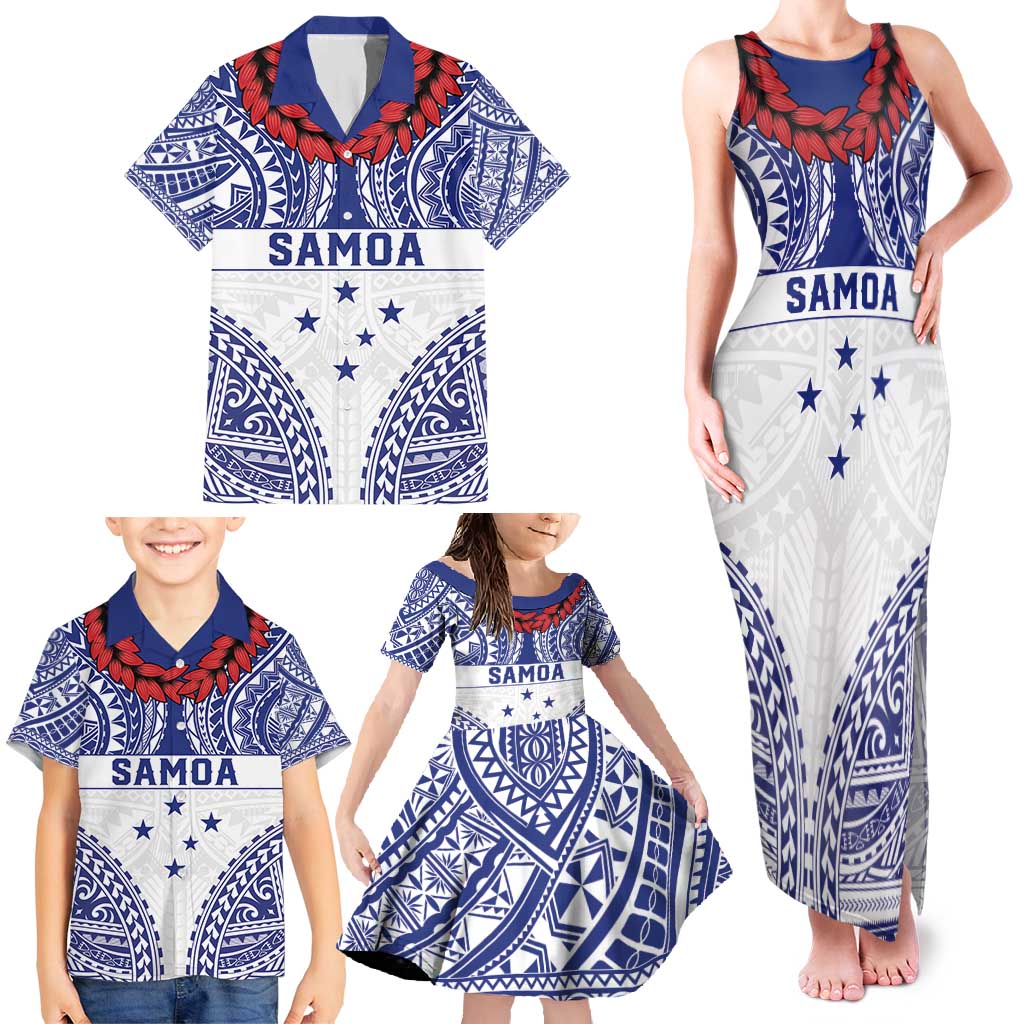 Personalised Toa Samoa Rugby Spirit Family Matching Tank Maxi Dress and Hawaiian Shirt White Samoan Tribal Pattern LT9 - Polynesian Pride