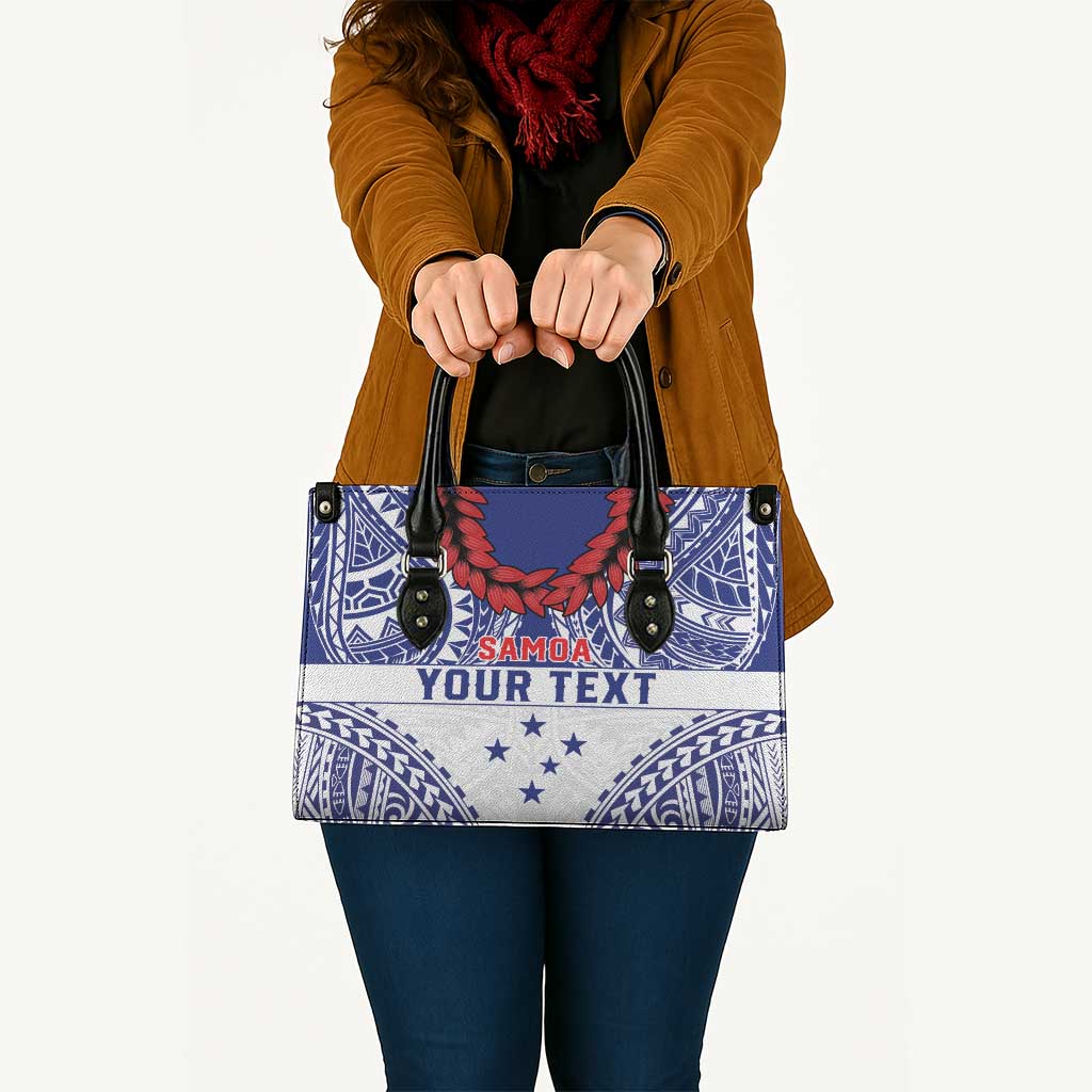 Personalised Toa Samoa Rugby Spirit Leather Bag White Samoan Tribal Pattern - Polynesian Pride