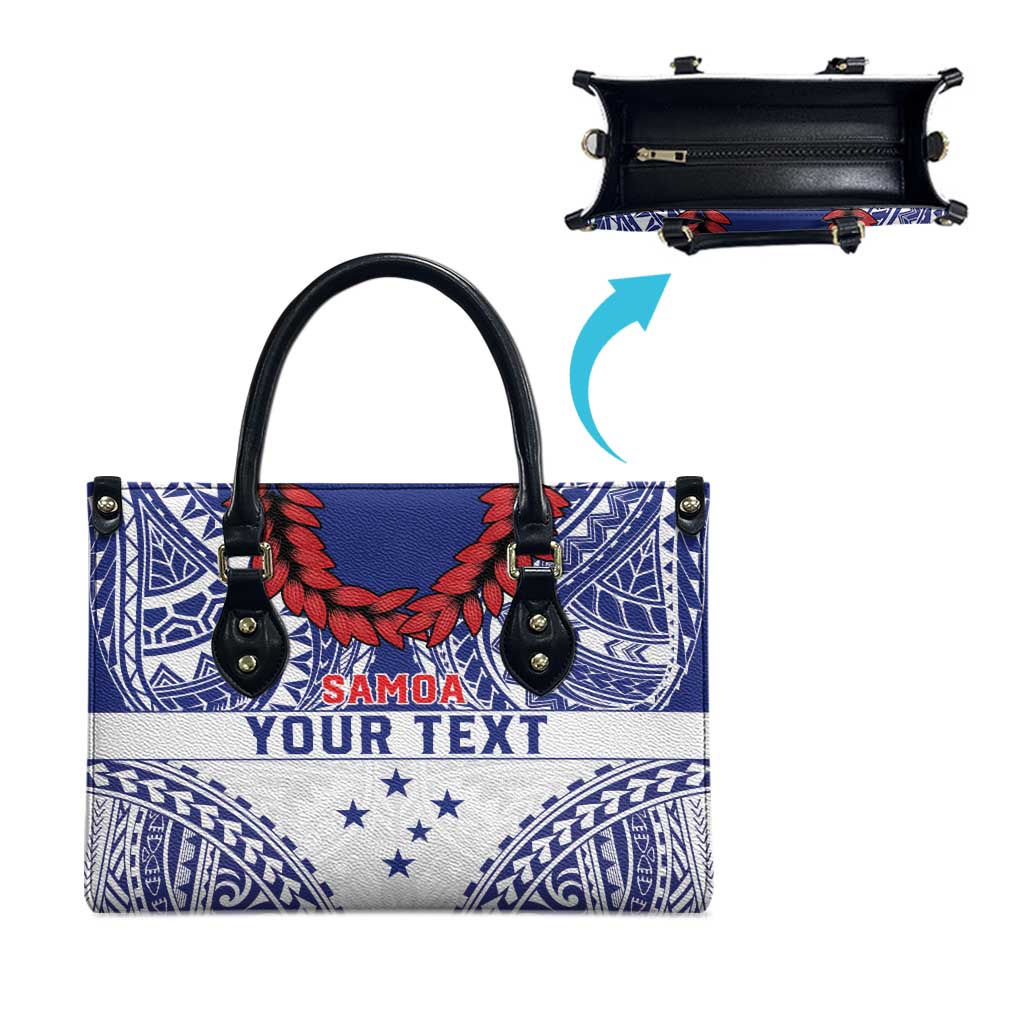 Personalised Toa Samoa Rugby Spirit Leather Bag White Samoan Tribal Pattern - Polynesian Pride