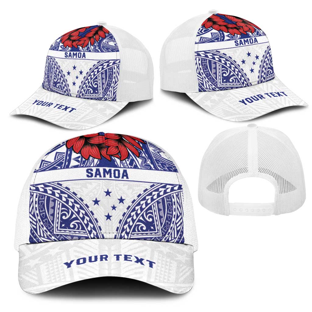 Personalised Toa Samoa Rugby Spirit Mesh Trucker Cap White Samoan Tribal Pattern - Polynesian Pride