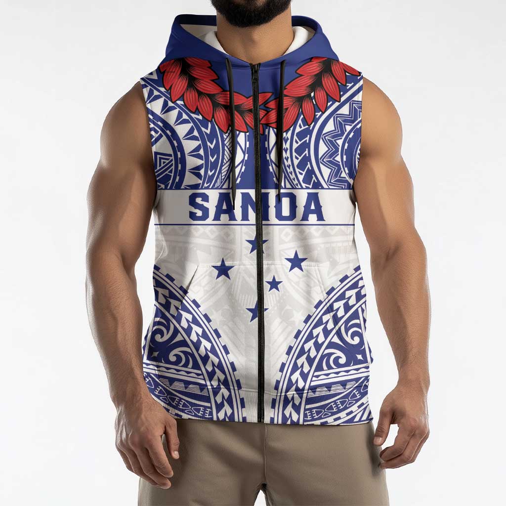 Personalised Toa Samoa Rugby Spirit Sleeveless Zip Hoodie White Samoan Tribal Pattern LT9 - Polynesian Pride