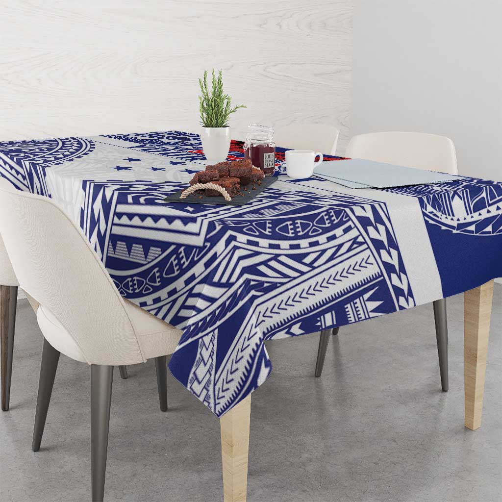 Personalised Toa Samoa Rugby Spirit Tablecloth White Samoan Tribal Pattern - Polynesian Pride