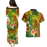 Polynesia Couples Matching Puletasi Dress and Hawaiian Shirt Pasifika Tribal with Tropical Flowers LT9 - Polynesian Pride