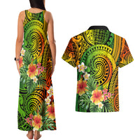 Polynesia Couples Matching Tank Maxi Dress and Hawaiian Shirt Pasifika Tribal with Tropical Flowers LT9 - Polynesian Pride