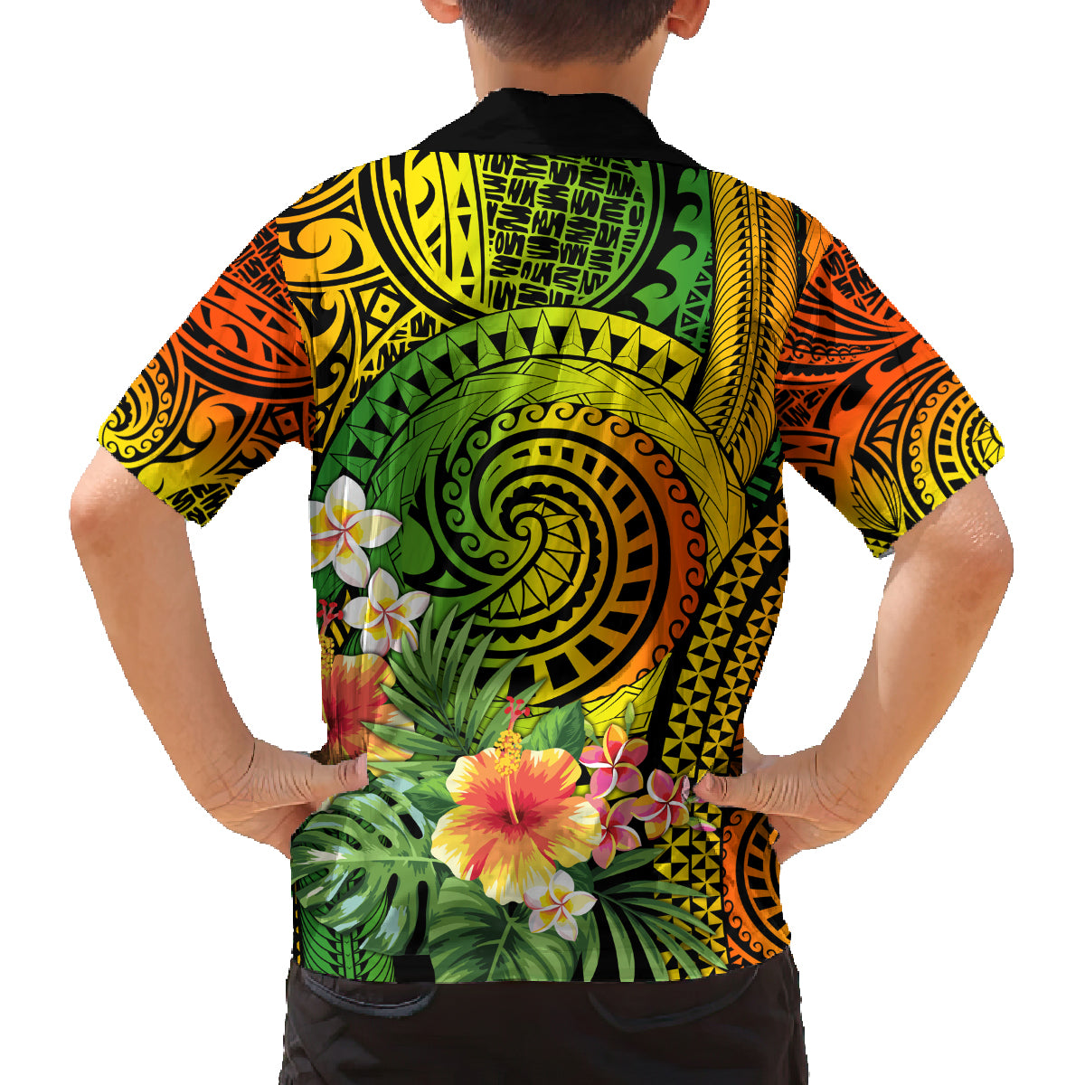 Polynesia Family Matching Puletasi Dress and Hawaiian Shirt Pasifika Tribal with Tropical Flowers LT9 - Polynesian Pride