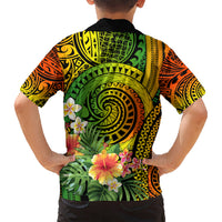 Polynesia Kid Hawaiian Shirt Pasifika Tribal with Tropical Flowers LT9 - Polynesian Pride