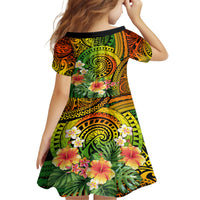 Polynesia Kid Short Sleeve Dress Pasifika Tribal with Tropical Flowers LT9 - Polynesian Pride