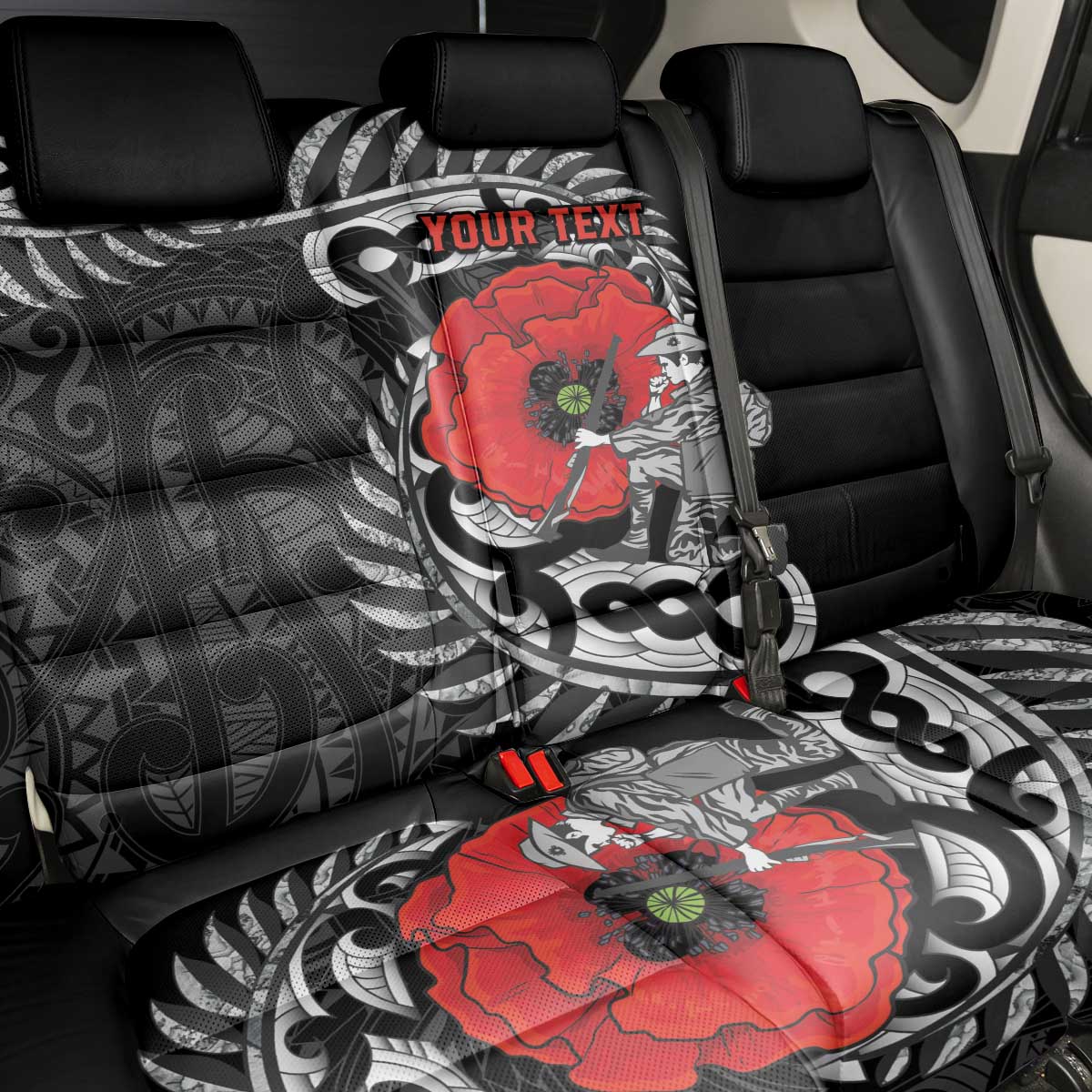ANZAC Day Aotearoa Silver Fern Maori Personalised Back Car Seat Cover LT9 - Polynesian Pride