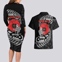 ANZAC Day Aotearoa Silver Fern Maori Personalised Couples Matching Long Sleeve Bodycon Dress and Hawaiian Shirt LT9 - Polynesian Pride