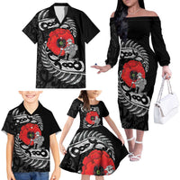 ANZAC Day Aotearoa Silver Fern Maori Personalised Family Matching Off The Shoulder Long Sleeve Dress and Hawaiian Shirt LT9 - Polynesian Pride