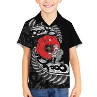 ANZAC Day Aotearoa Silver Fern Maori Personalised Family Matching Off The Shoulder Long Sleeve Dress and Hawaiian Shirt LT9 Son's Shirt Black - Polynesian Pride