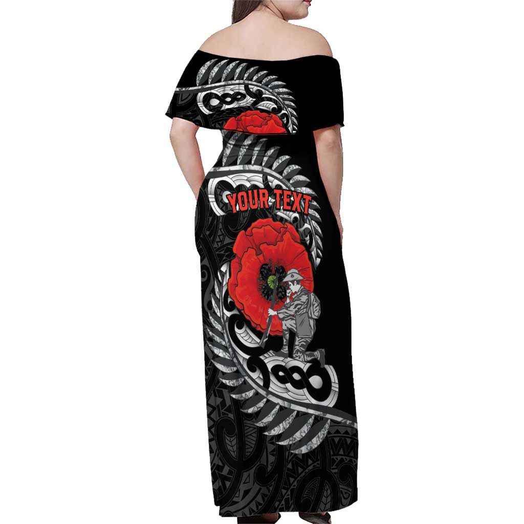 ANZAC Day Aotearoa Silver Fern Maori Personalised Family Matching Off Shoulder Maxi Dress and Hawaiian Shirt LT9 - Polynesian Pride