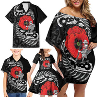ANZAC Day Aotearoa Silver Fern Maori Personalised Family Matching Off Shoulder Short Dress and Hawaiian Shirt LT9 - Polynesian Pride