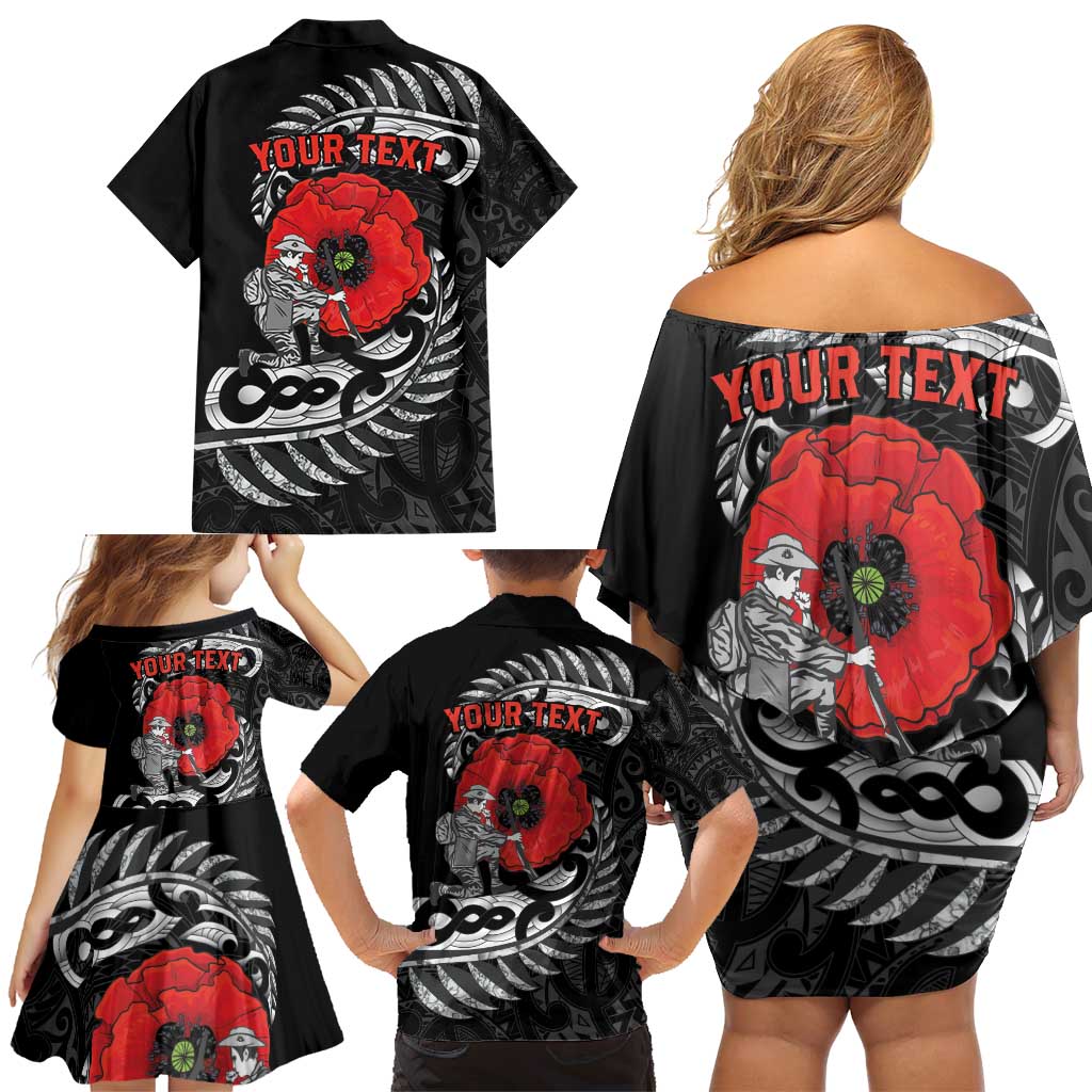 ANZAC Day Aotearoa Silver Fern Maori Personalised Family Matching Off Shoulder Short Dress and Hawaiian Shirt LT9 - Polynesian Pride