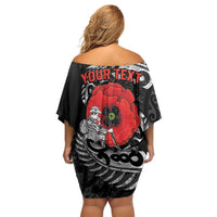 ANZAC Day Aotearoa Silver Fern Maori Personalised Family Matching Off Shoulder Short Dress and Hawaiian Shirt LT9 - Polynesian Pride