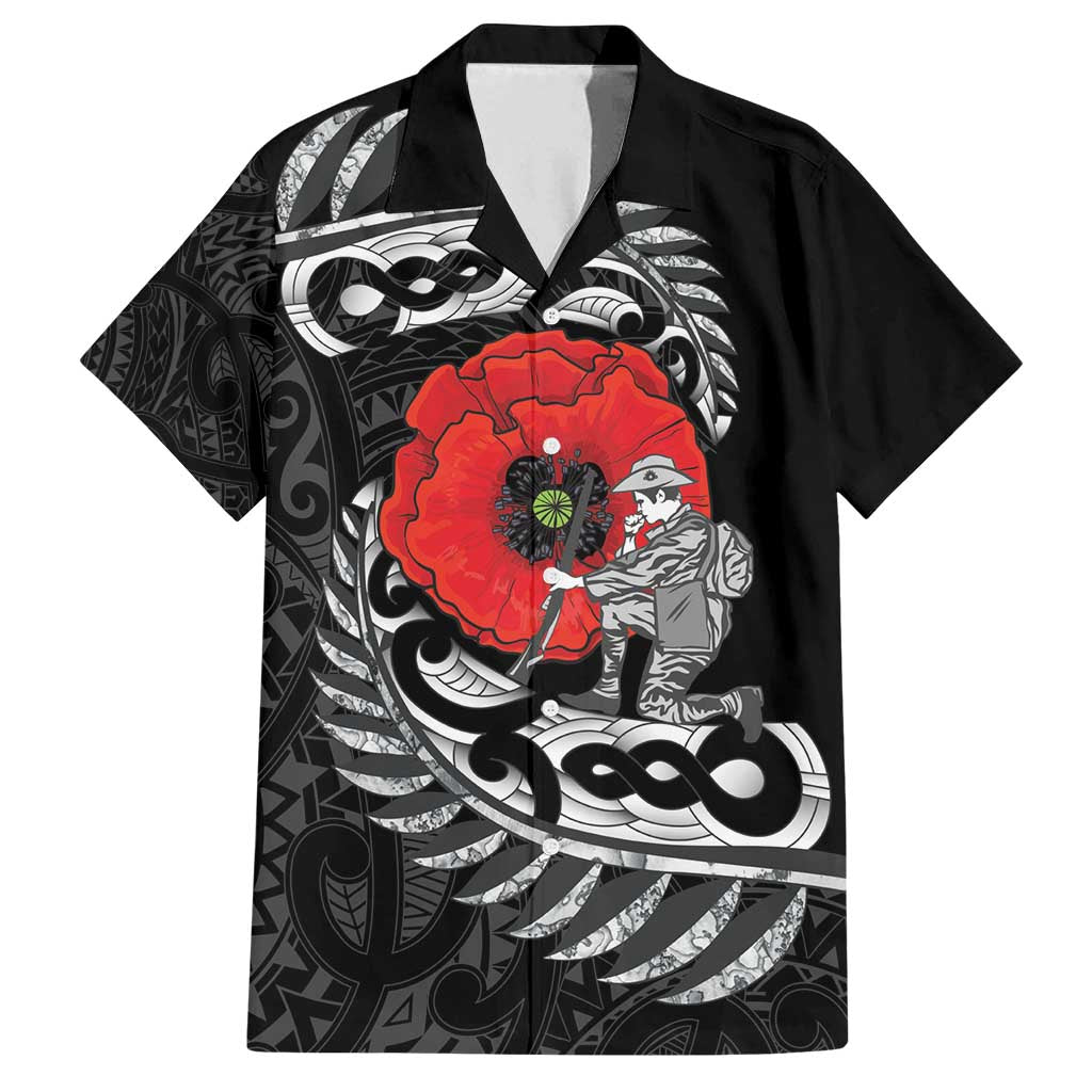 ANZAC Day Aotearoa Silver Fern Maori Personalised Family Matching Summer Maxi Dress and Hawaiian Shirt LT9 Dad's Shirt - Short Sleeve Black - Polynesian Pride