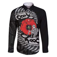 ANZAC Day Aotearoa Silver Fern Maori Personalised Family Matching Summer Maxi Dress and Hawaiian Shirt LT9 Dad's Shirt - Long Sleeve Black - Polynesian Pride
