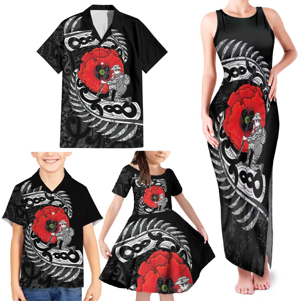 ANZAC Day Aotearoa Silver Fern Maori Personalised Family Matching Tank Maxi Dress and Hawaiian Shirt LT9 - Polynesian Pride