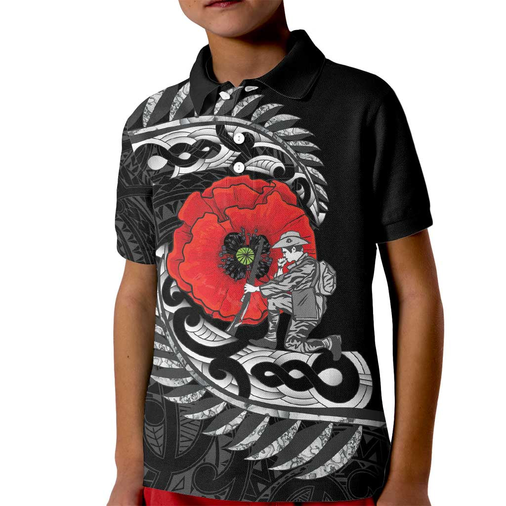 ANZAC Day Aotearoa Silver Fern Maori Personalised Kid Polo Shirt