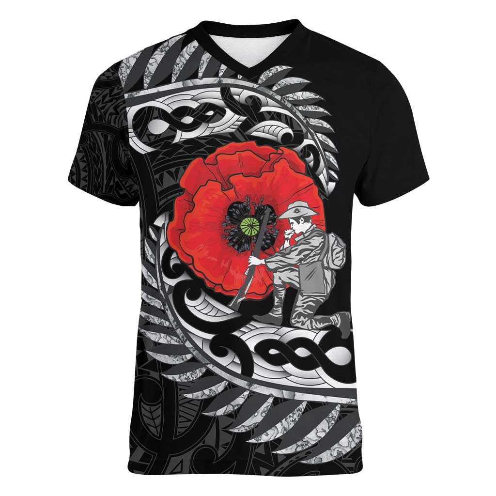 ANZAC Day Aotearoa Silver Fern Maori Personalised Women V-Neck T-Shirt