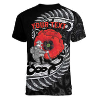 ANZAC Day Aotearoa Silver Fern Maori Personalised Women V-Neck T-Shirt