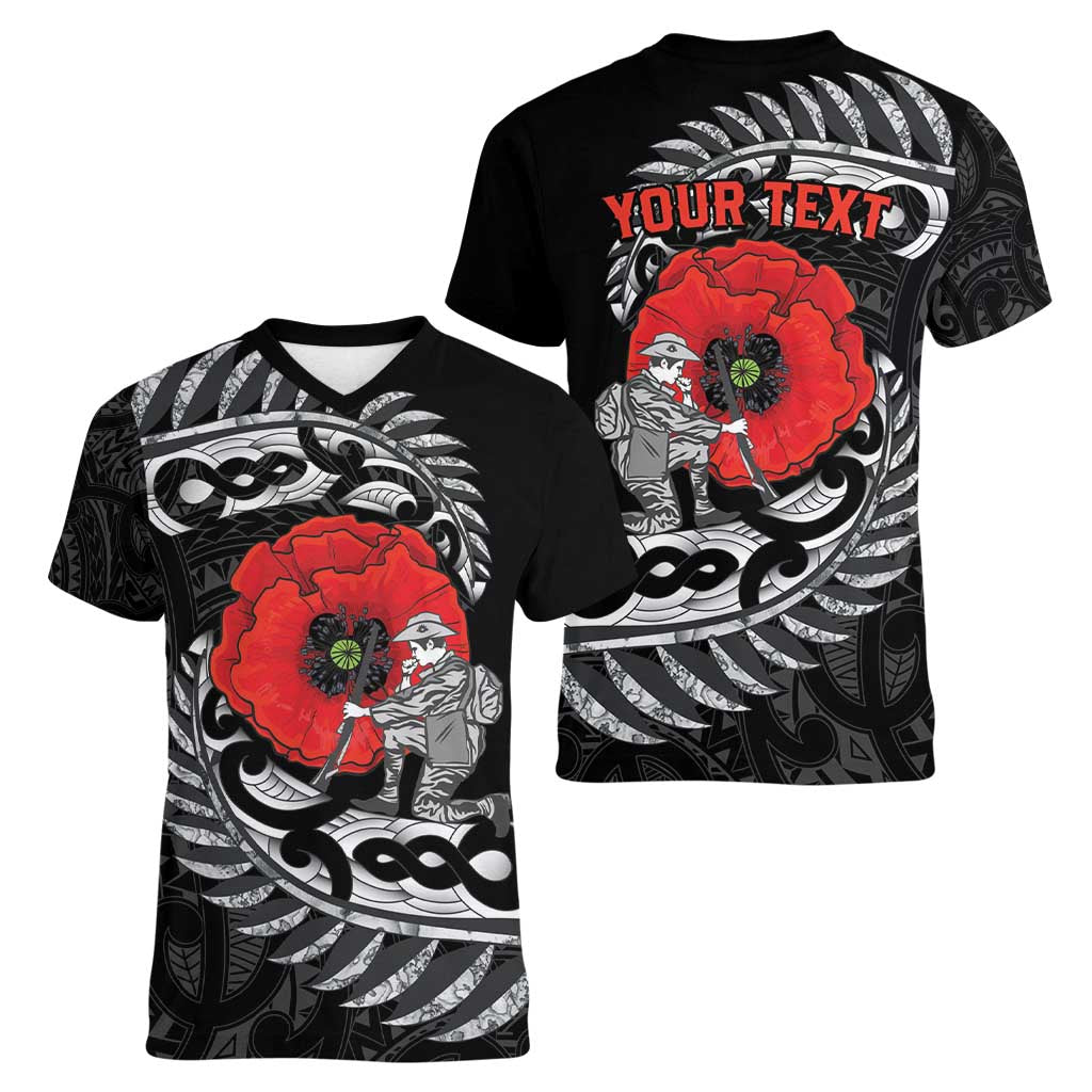 ANZAC Day Aotearoa Silver Fern Maori Personalised Women V-Neck T-Shirt