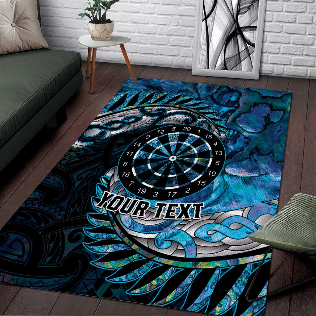 New Zealand Darts Personalised Area Rug Aotearoa Silver Fern Blue Papua Shell Spirit LT9 Blue - Polynesian Pride