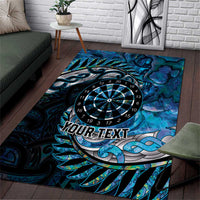 New Zealand Darts Personalised Area Rug Aotearoa Silver Fern Blue Papua Shell Spirit LT9 Blue - Polynesian Pride