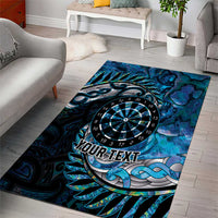 New Zealand Darts Personalised Area Rug Aotearoa Silver Fern Blue Papua Shell Spirit LT9 - Polynesian Pride