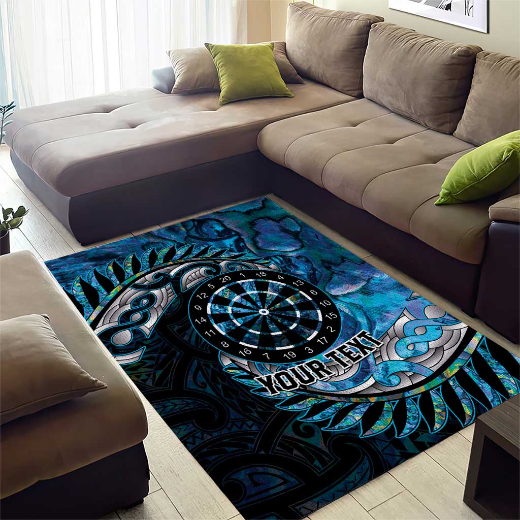 New Zealand Darts Personalised Area Rug Aotearoa Silver Fern Blue Papua Shell Spirit LT9 - Polynesian Pride