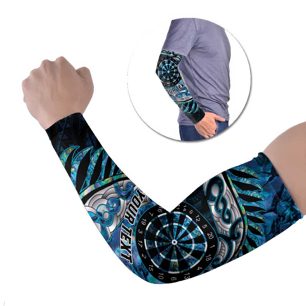 New Zealand Darts Personalised Arm Sleeves Aotearoa Silver Fern Blue Papua Shell Spirit - Polynesian Pride