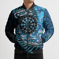 New Zealand Darts Personalised Bomber Puffer Jacket Aotearoa Silver Fern Blue Papua Shell Spirit - Polynesian Pride
