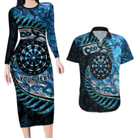 New Zealand Darts Personalised Couples Matching Long Sleeve Bodycon Dress and Hawaiian Shirt Aotearoa Silver Fern Blue Papua Shell Spirit LT9 Blue - Polynesian Pride