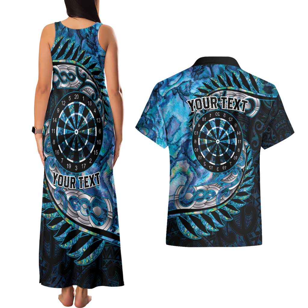 New Zealand Darts Personalised Couples Matching Tank Maxi Dress and Hawaiian Shirt Aotearoa Silver Fern Blue Papua Shell Spirit LT9 - Polynesian Pride