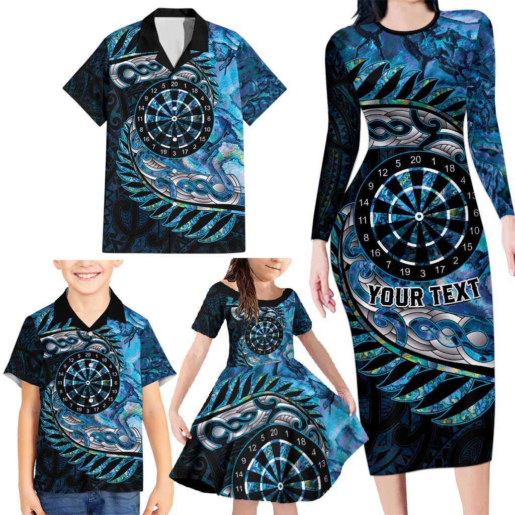 New Zealand Darts Personalised Family Matching Long Sleeve Bodycon Dress and Hawaiian Shirt Aotearoa Silver Fern Blue Papua Shell Spirit LT9 - Polynesian Pride