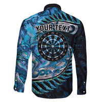 New Zealand Darts Personalised Family Matching Long Sleeve Bodycon Dress and Hawaiian Shirt Aotearoa Silver Fern Blue Papua Shell Spirit LT9 - Polynesian Pride