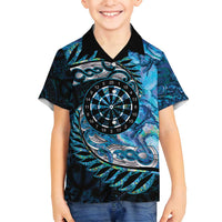 New Zealand Darts Personalised Family Matching Long Sleeve Bodycon Dress and Hawaiian Shirt Aotearoa Silver Fern Blue Papua Shell Spirit LT9 Son's Shirt Blue - Polynesian Pride