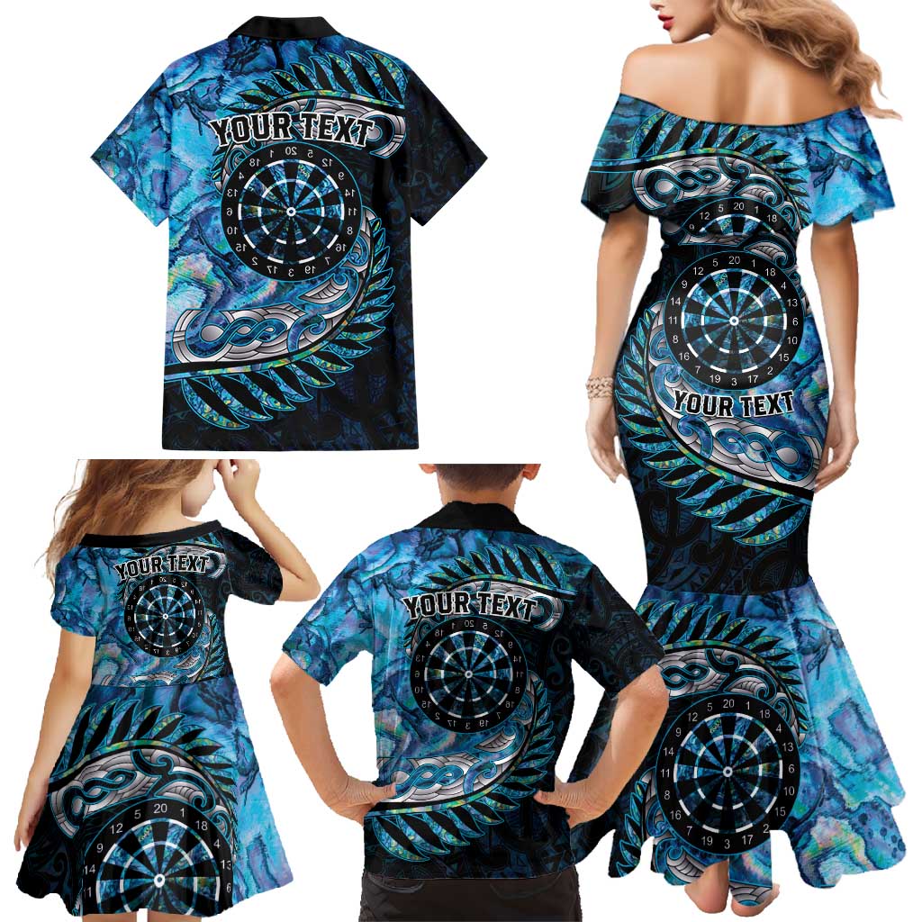 New Zealand Darts Personalised Family Matching Mermaid Dress and Hawaiian Shirt Aotearoa Silver Fern Blue Papua Shell Spirit LT9 - Polynesian Pride