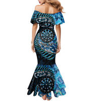 New Zealand Darts Personalised Family Matching Mermaid Dress and Hawaiian Shirt Aotearoa Silver Fern Blue Papua Shell Spirit LT9 - Polynesian Pride