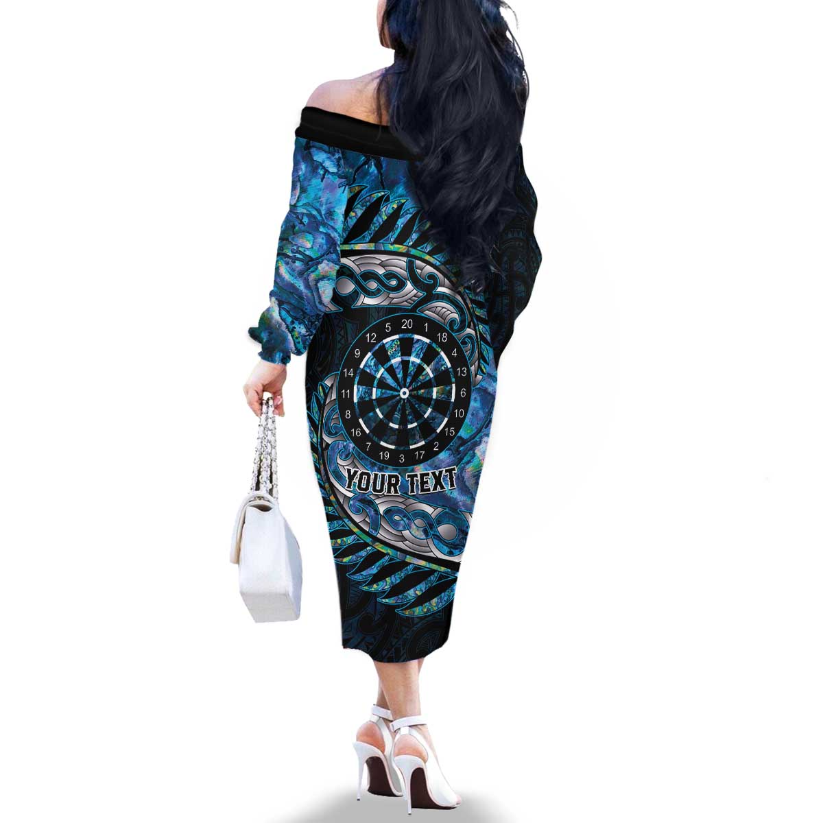 New Zealand Darts Personalised Family Matching Off The Shoulder Long Sleeve Dress and Hawaiian Shirt Aotearoa Silver Fern Blue Papua Shell Spirit LT9 - Polynesian Pride